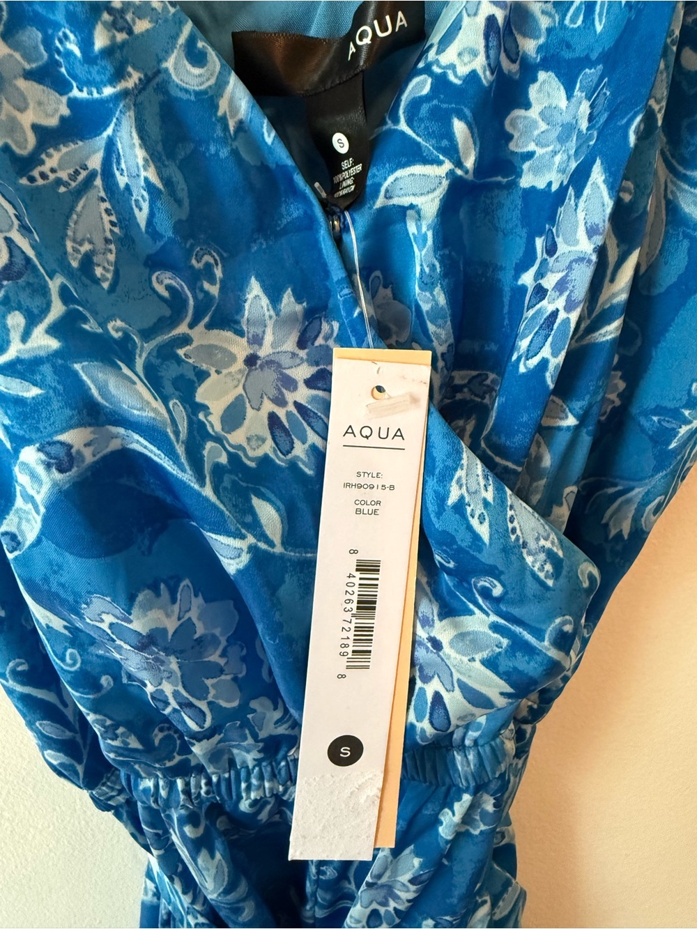 Aqua Sleeveless Blue Floral Jumpsuit with Tie Ankles - Picture 3 of 4